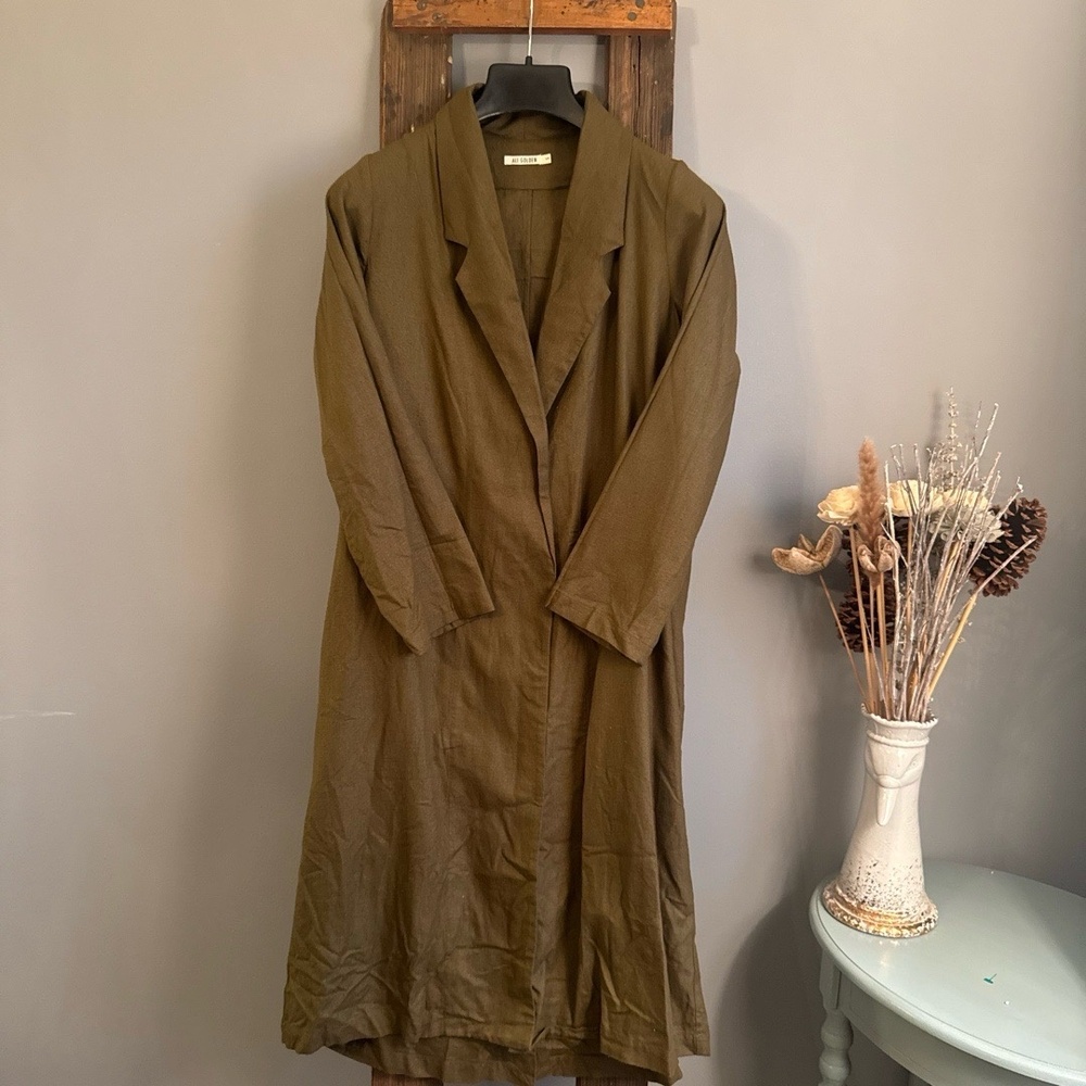 AIi Golden Notch Jacket Blazer Womens Sz‎ S Olive Green 100% Silk Lagenlook